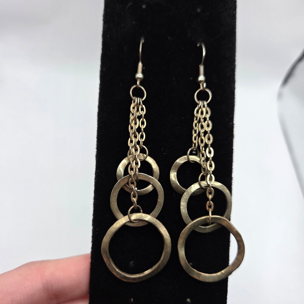 Bronze Tone Copper Color Circle Chain Dangle Earrings 3.5"